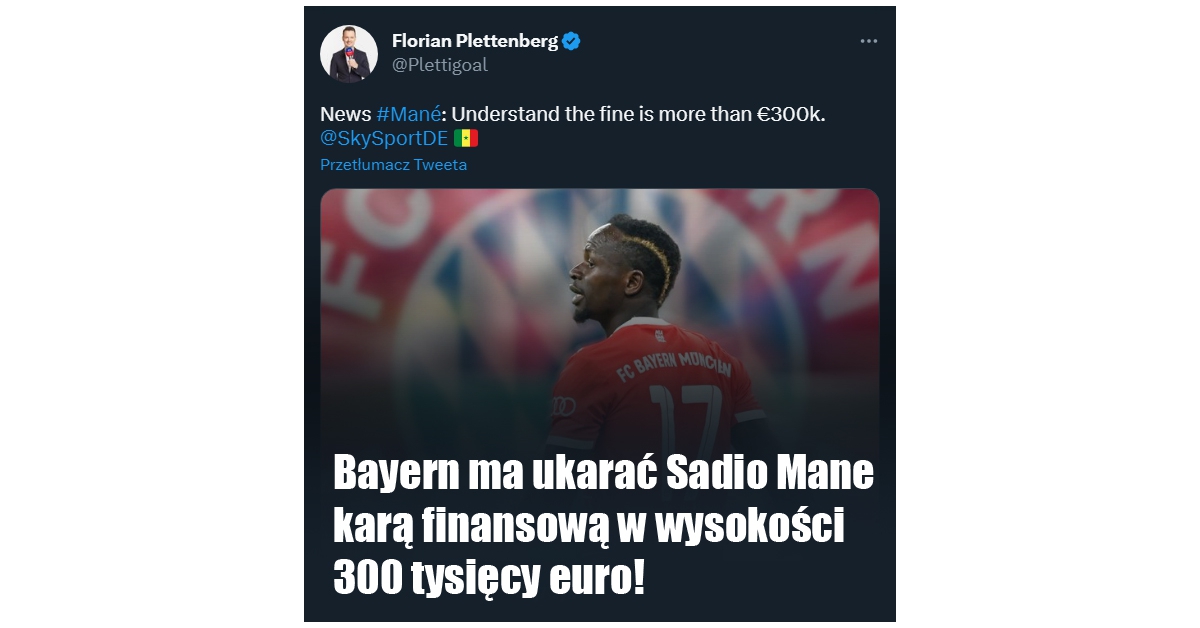 Surowa Kara Finansowa Dla Sadio Mane Footroll